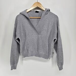 Hurley Womens Gray Knit Hoodie Sweater V-Neck Long Sleeve XS Cropped Surf